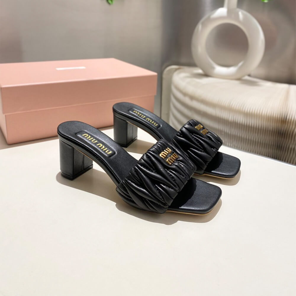 M1um1u Matelass?? nappa leather slides