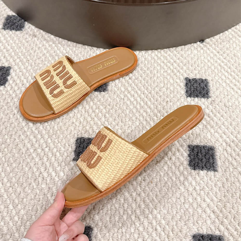 M1um1u Raffia Slide Sandals