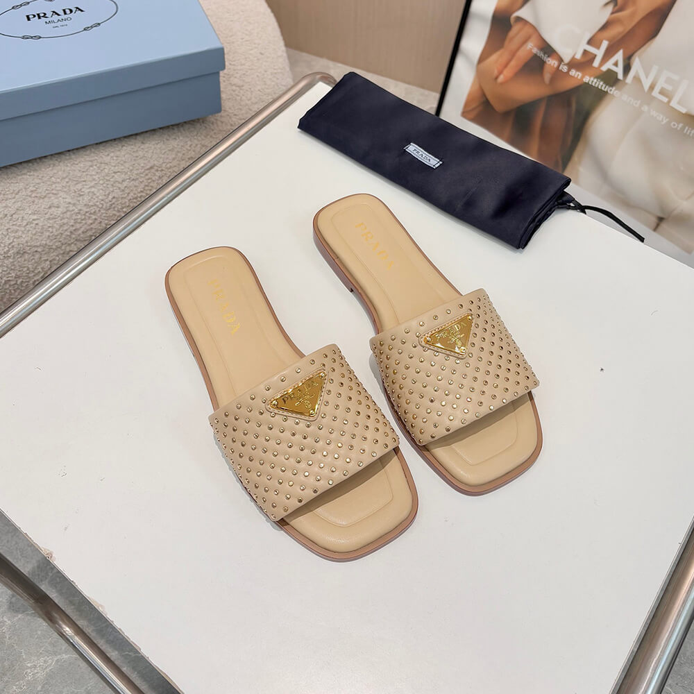 Pra*a Nappa leather slides with studs