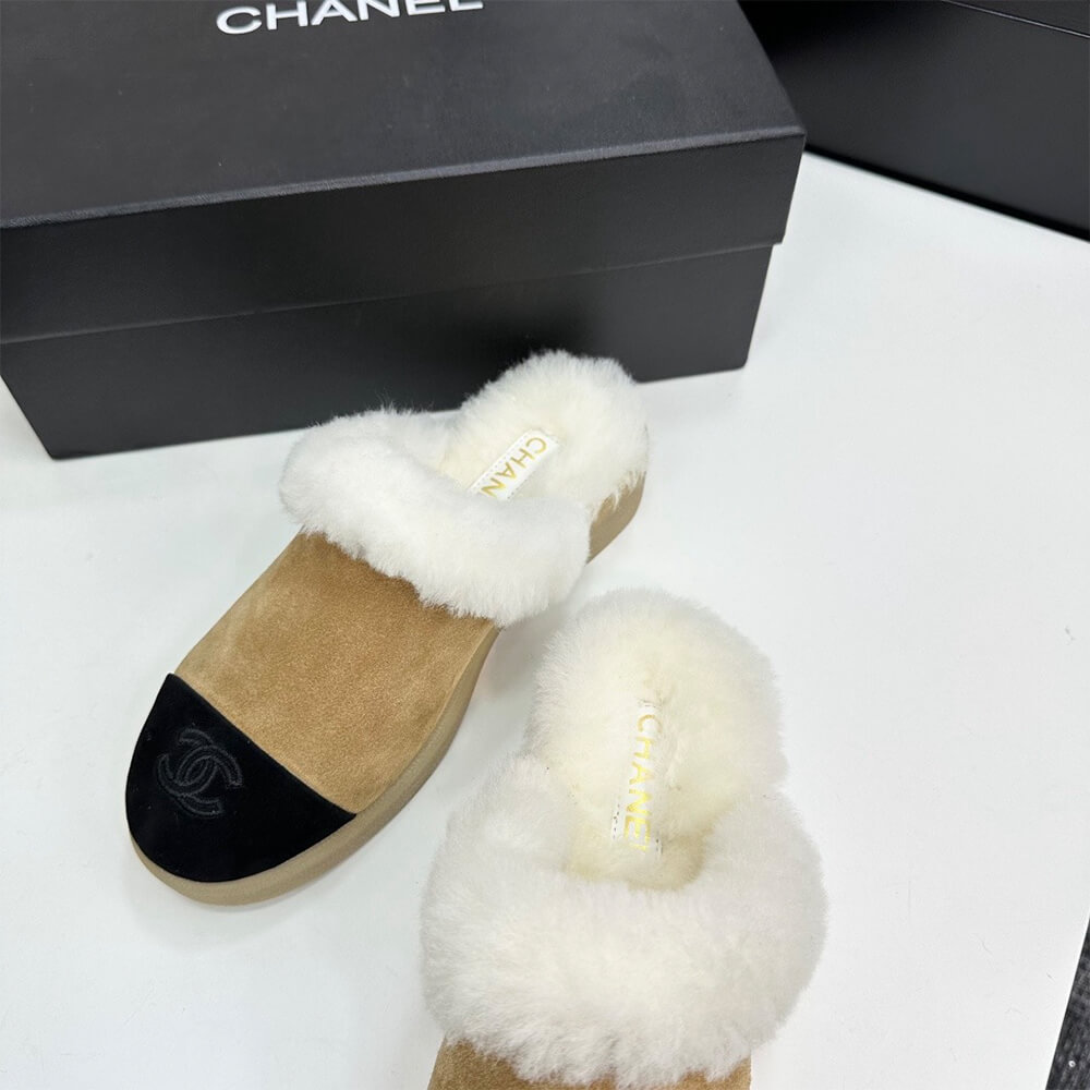 Ch**el Suede Shearling Mules