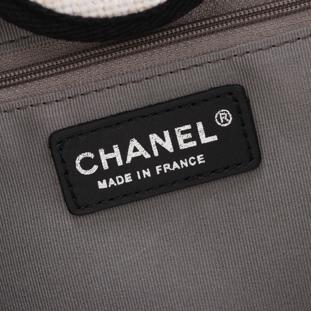 Ch**el Woven Straw Raffia Striped Medium Deauville Tote